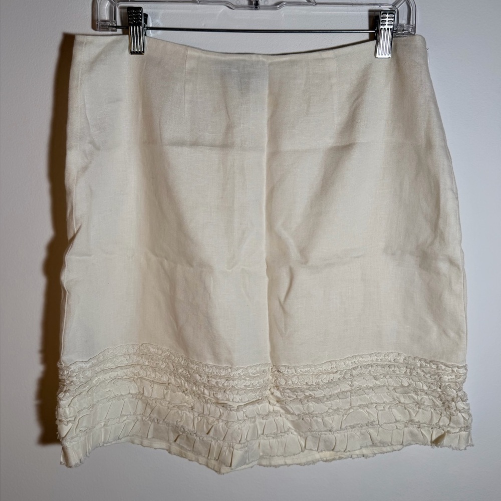Tommy Bahama Linen Elegant Cream Skirt with Ruffle Hem
